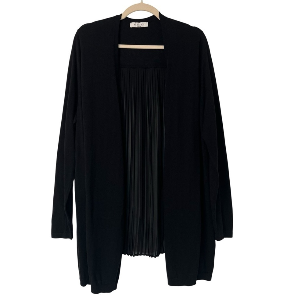 Sandro Open Front Silk Blend Pleated Cardigan Black Medium Contemporary Chic